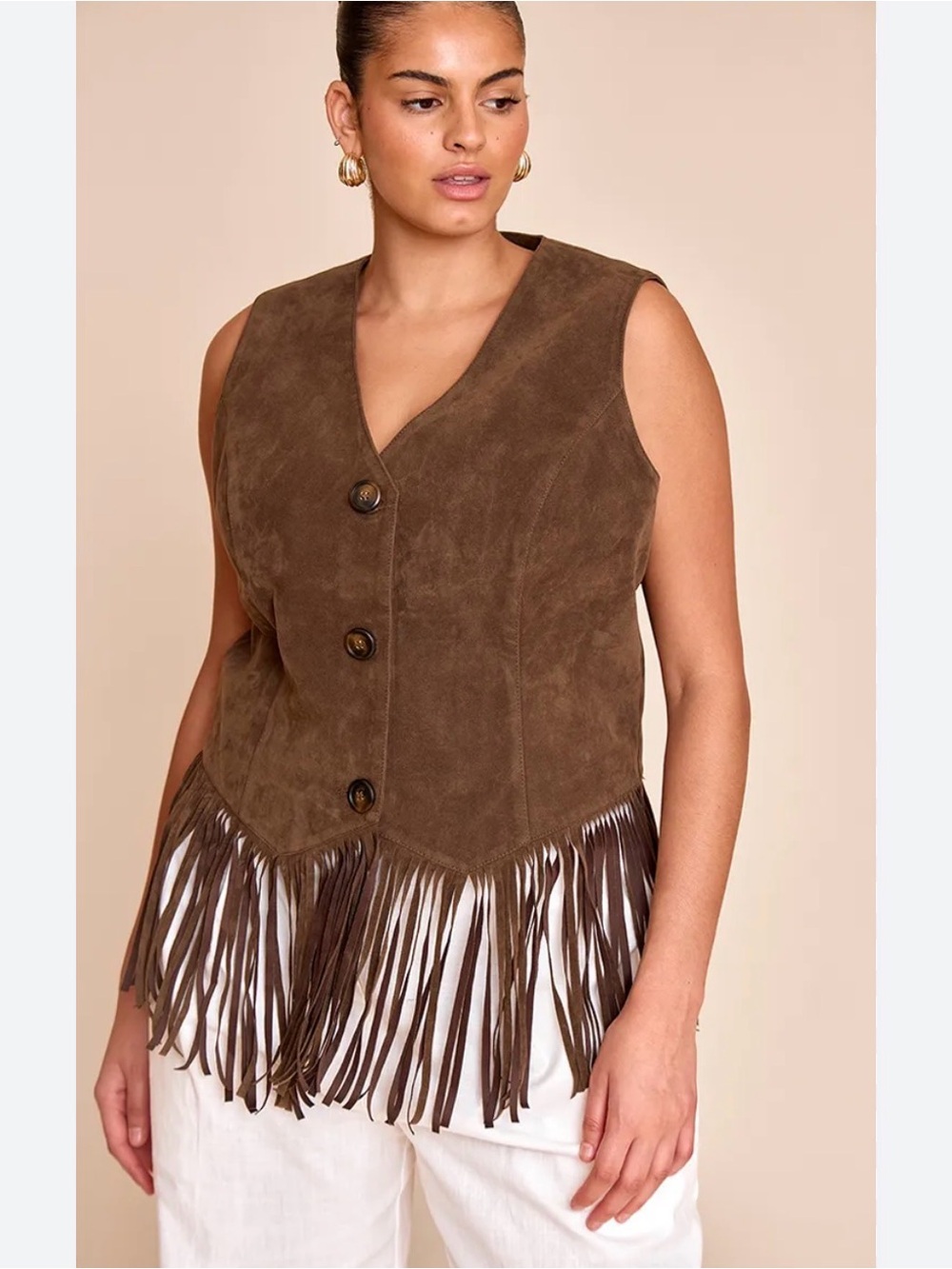 PrettyLittleThing Plus Size 26 Faux Suede Fringe Tassel Western Vest NWT